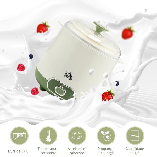 Iogurteira 20W 1,5L Máquina de Iogurte para Fazer Iogurte Grego e Aquecimento a Temperatura Constante PTC 19,5x17,5x21,4 cm Branco