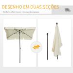 Chapéu de Sol Retangular de Jardim 198x130x240cm Chapéu de Sol de Alumínio com Função de Inclinação para Terraço Pátio Exterior Creme