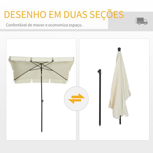 Chapéu de Sol Retangular de Jardim 198x130x240cm Chapéu de Sol de Alumínio com Função de Inclinação para Terraço Pátio Exterior Creme