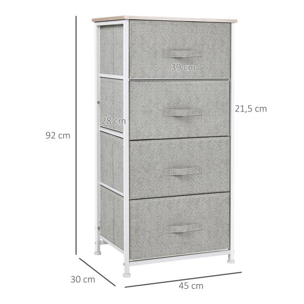 Cómoda Organizador com 4 Gavetas de tecido para sala de estar quarto 45x30x92cm