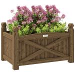 Floreira de Madeira Elevada para Cultivar Plantas Flores Ervas Floreira Retangular 60x39x37 cm Castanho Escuro