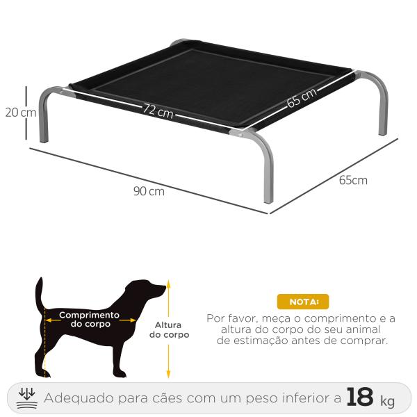 Cama Elevada para Animais de Estimação Cama para Cães e Gatos Desmontável Tecido Textilene Exterior Jardim Terraço 90x65x20cm Preto