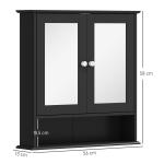 Armário de Casa de Banho com Espelho Armário de Parede com 2 Portas Prateleira Aberta e Ajustável 56x13x58cm Preto