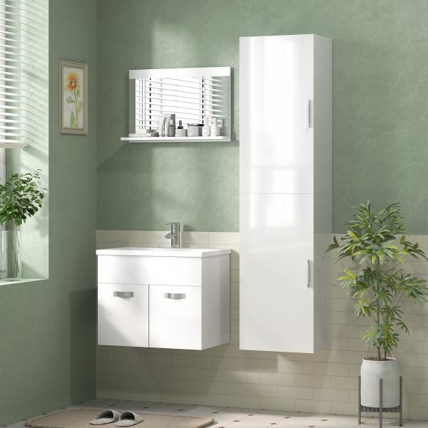 Coluna Casa de Banho de Parede Armário Alto Casa de Banho com Prateleiras Ajustáveis e 2 Portas 40x30x160 cm Branco