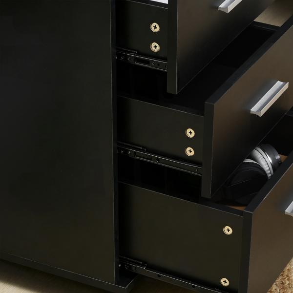 Bloco de Gavetas para Escritório Móvel de Arquivos com 3 Gavetas e Fechadura para Secretária Casa 40x40x61,5 cm Preto