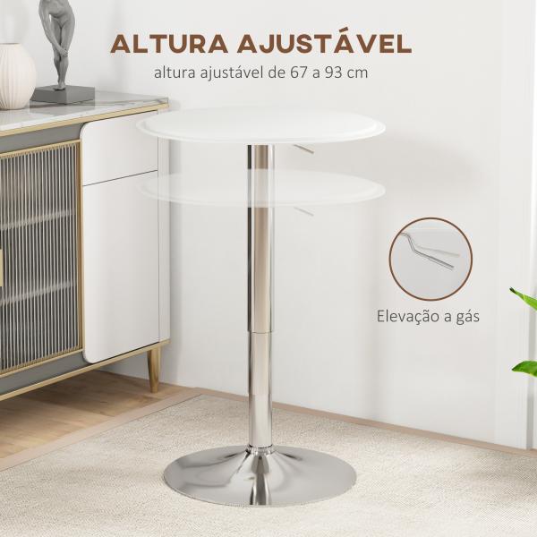 Mesa de Bar com Altura Ajustável Giratória 360° com Base Redonda Mesa Alta Moderna para Cozinha Ø63x67 - 93 cm Branco