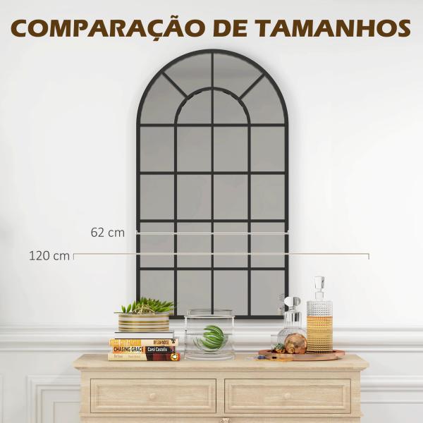Espelho Decorativo de Parede Moderno 65x110 cm com Estrutura de Metal para Sala de Estar Corredor Entrada Preto