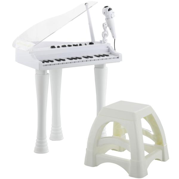 Piano Eletrónico para Crianças com 32 Teclas Microfone Luzes 22 Músicas 4 Tons e Volume Ajustável 37x30,5x60,4 cm Branco
