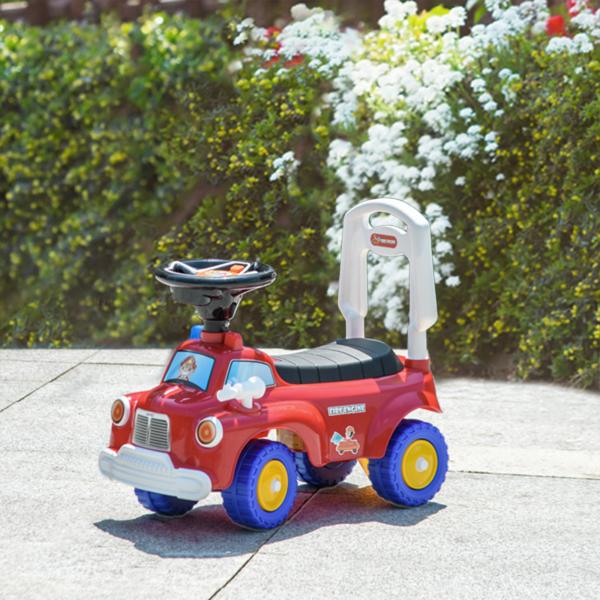 Carro Andador para Crianças com Desenho de Camião de Bombeiros 3 Luzes Música e Compartimento de Arrumação 49x24x42 cm Vermelho