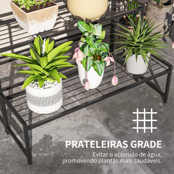 Suporte para Plantas de Três Níveis com Design em Escada e Estrutura Metálica Resistente para Interior e Exterior