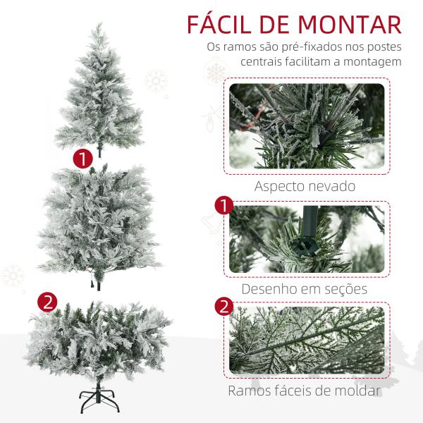 Árvore de Natal Artificial Nevada 180 cm com 300 Luzes LED 577 Ramos e Base Dobrável Verde