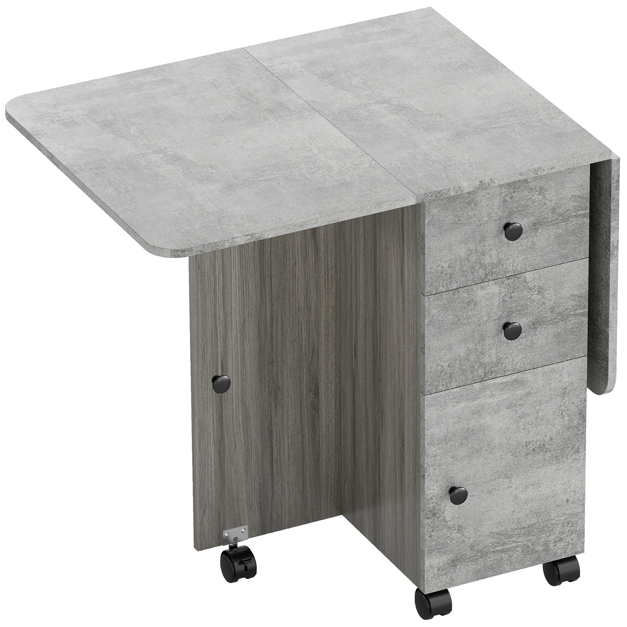 Mesa de Refeição Dobrável com Rodas Mesa Abatível com 2 Gavetas e Armário Mesa Auxiliar Multifuncional 120x60x76,5 cm Cinza