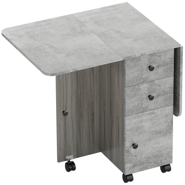 Mesa de Refeição Dobrável com Rodas Mesa Abatível com 2 Gavetas e Armário Mesa Auxiliar Multifuncional 120x60x76,5 cm Cinza