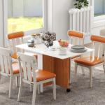 Mesa de Sala de Jantar Dobrável com Rodas Mesa Multifuncional para Sala de Jantar 120x80x73cm Branco e Teca