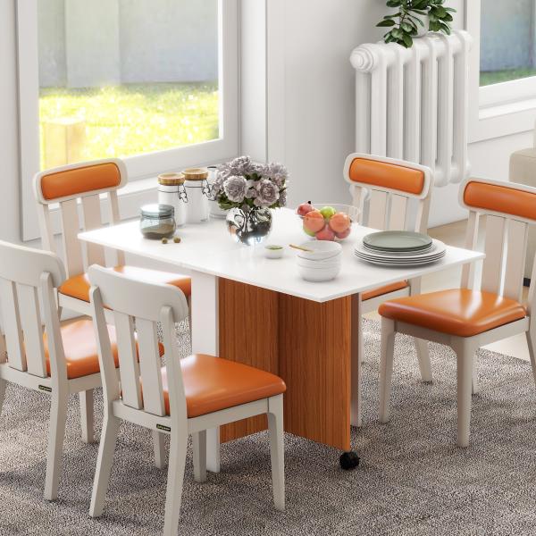 Mesa de Sala de Jantar Dobrável com Rodas Mesa Multifuncional para Sala de Jantar 120x80x73cm Branco e Teca