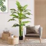 Planta Artificial Palmeira Areca com Vaso e 30 Folhas Decoração para Interior e Exterior Ø19,5x190 cm Verde