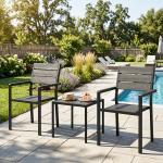 Conjunto de Jardim de 3 Peças com 2 Cadeiras e Mesa de HDPE Design com Ripas Efeito Madeira para Varanda Preto