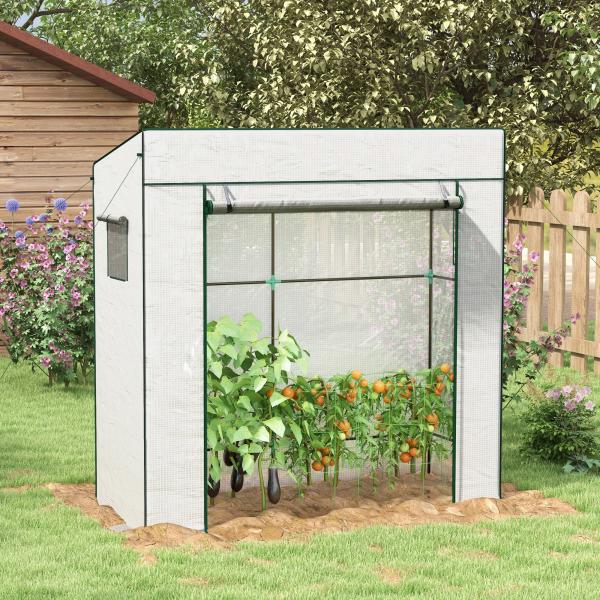 Estufa de Exterior com Janelas de Rede e Porta com Fecho de Correr para Cultivar Plantas e Flores 196x77x197 cm Branco