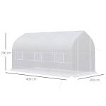 Estufa Tipo Túnel 400x200x200cm Estufa de Jardim com 6 Janelas Transpiráveis e Portas Enrolável com Zíper para Cultivo de Plantas e Verduras Branco