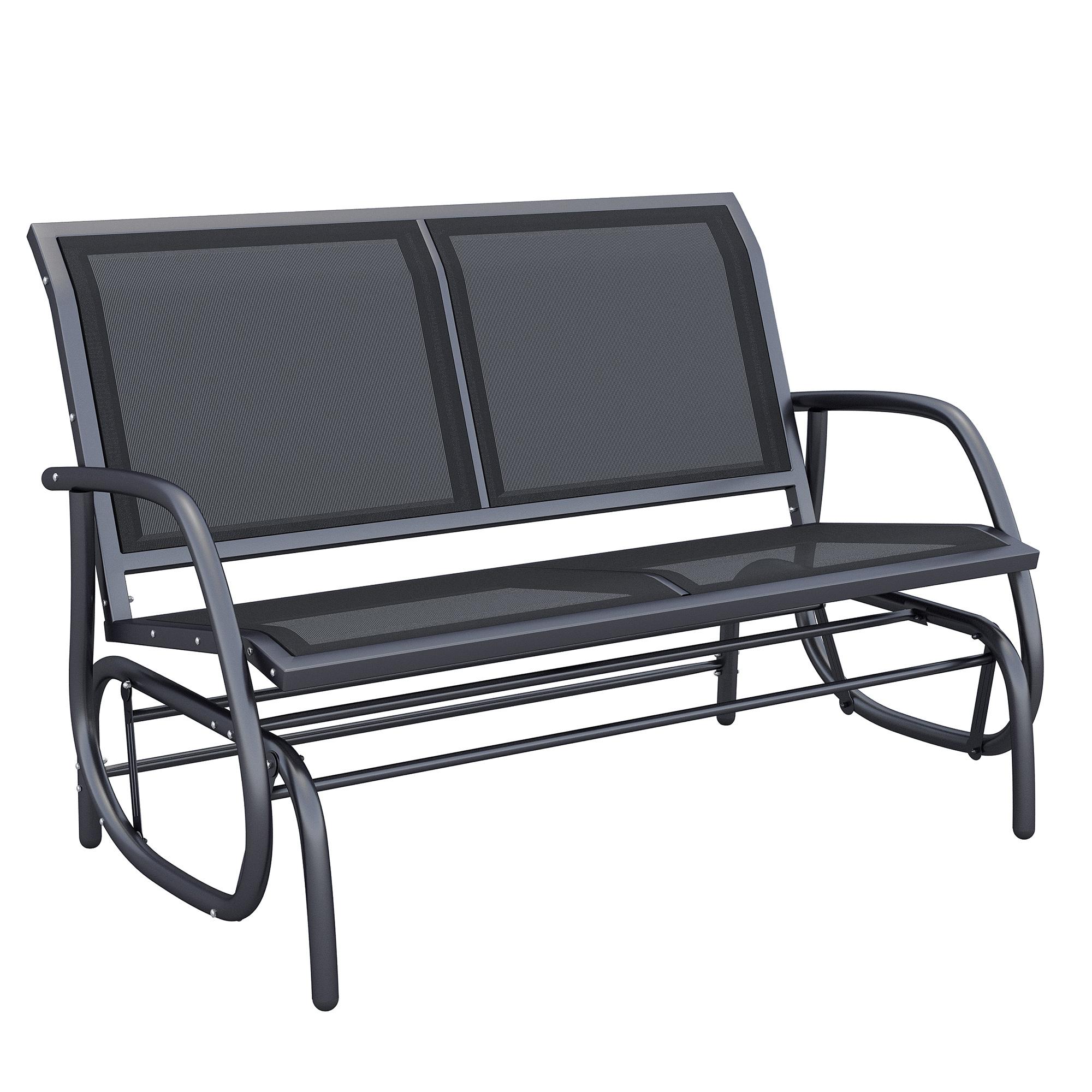Baloiço de 2 Lugares com Tubo de Metal e Tecido de Textilene para Exteriores Carga Máx. 200 kg 120x70x85 cm Preto