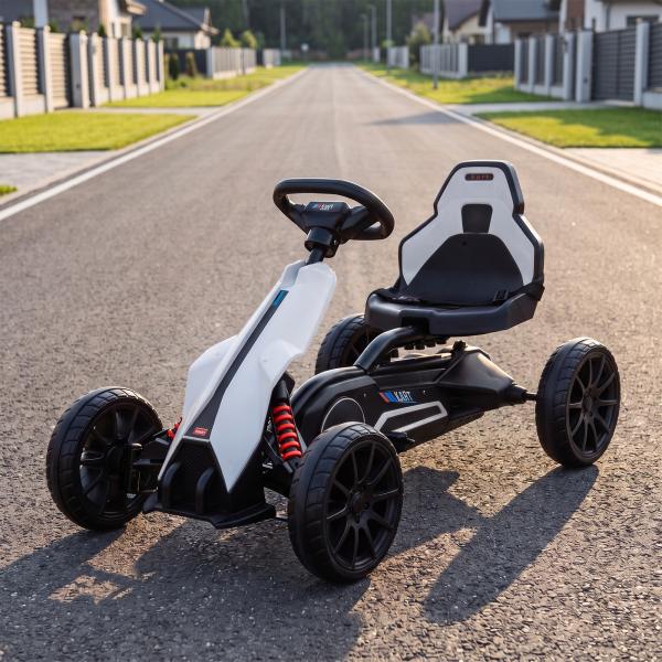 Go Kart Elétrico para Crianças Kart a Bateria 12V Velocidade Ajustável 3 - 5 km/h e Cinto de Segurança 100x58x58,5 cm Branco