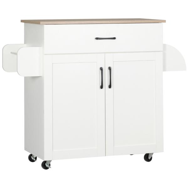 Carrinho de Cozinha com 1 Gaveta Suporte para Panos e Especies Carrinho Auxiliar com Rodas 105x36x85cm Branco