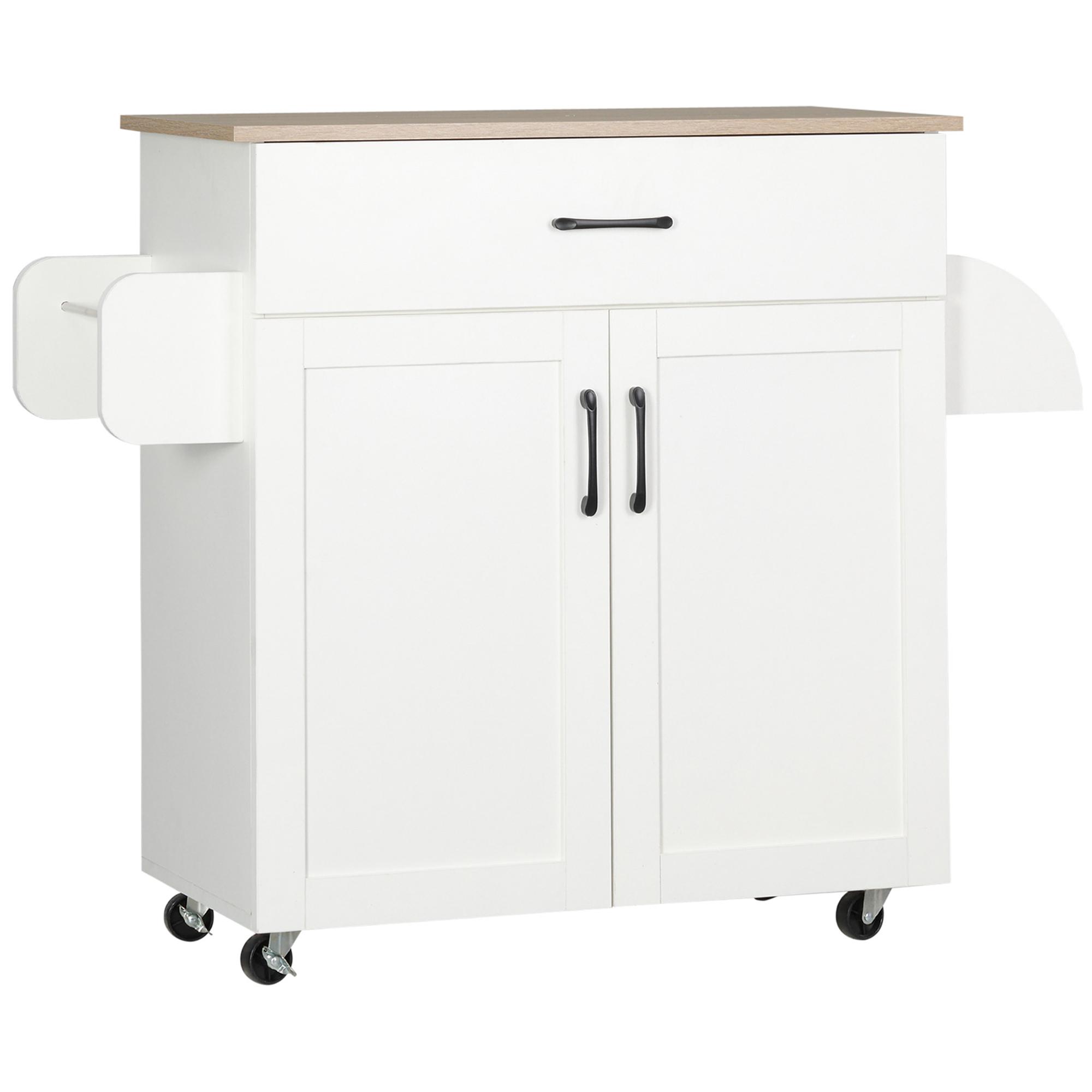 Carrinho de Cozinha com 1 Gaveta Suporte para Panos e Especies Carrinho Auxiliar com Rodas 105x36x85cm Branco