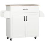 Carrinho de Cozinha com 1 Gaveta Suporte para Panos e Especies Carrinho Auxiliar com Rodas 105x36x85cm Branco
