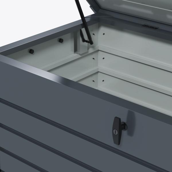 Baú de Exterior 311 L Baú de Armazenamento de Aço Galvanizado com 1 Fechadura para Jardim 120x62x66 cm Cinza Escuro