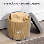 Puff de Arrumação Baú de Arrumação Redondo Estofado em Veludo Cotelê Tampa Removível Ø40x41 cm Cinza Claro
