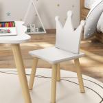 Mesa Infantil com 2 Cadeiras com Encosto em Forma de Coroa para Crianças de 3 - 6 Anos para Sala de Jogos Dormitório Branco
