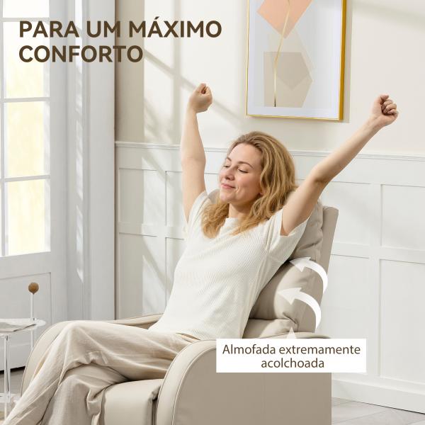 Poltrona Relax Reclinável Manual Revestida em PU com Apoio de Pés Retrátil Poltrona Reclinável até 160º 65x89x100 cm Creme