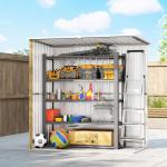 Abrigo de Jardim Exterior Metálico 1,37 m² 163x89x163 cm com Telhado Inclinado, Portas com Fecho e Luvas Castanho