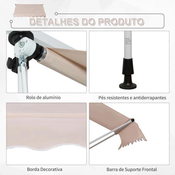 Toldo Manual Retrátil 200x150 cm com Manivela de Alumínio Ângulo Ajustável Proteção Solar para Varanda Jardim Pátio Branco