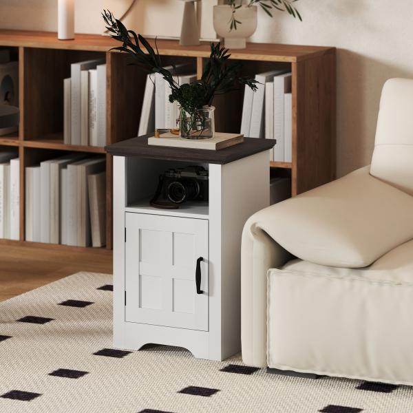 Conjunto de 2 Mesas Auxiliares para Sala Mesas de Cabeceira com Porta Estilo Celeiro e Prateleira Aberta 40x35x60 cm Branco