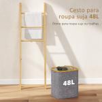 Estante para Casa de Banho de Bambu com 3 Barras e Cesto para Roupa Suja Removível de 48 L 43x35x133 cm Cinzento