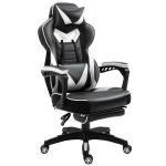 Cadeira de escritorio gaming ergonômica Altura ajustável Reclinável Encosto com apoio para pés 65x70x118,5 - 126,5 cm Branco e Preto