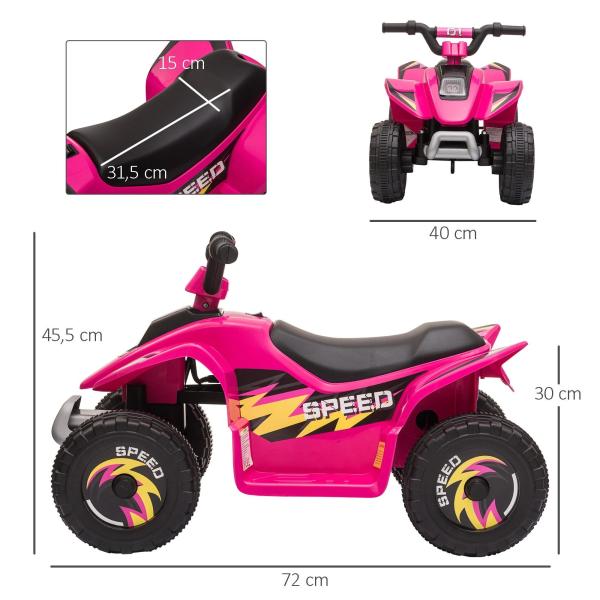 Quadriciclo Elétrico para Crianças de 18 - 36 Meses Quadriciclo a Bateria 6V com Avance e Retrocesso 72x40x45,5cm Rosa