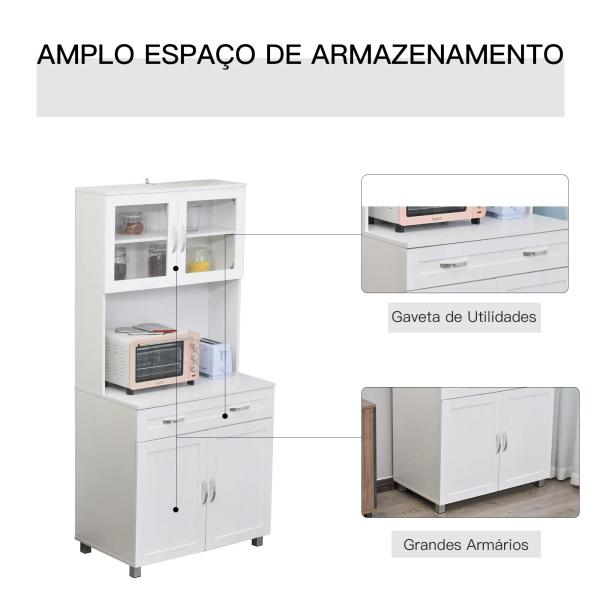 Armário de cozinha com prateleiras internas ajustáveis ​​e gaveta 80x48x170 cm Branco