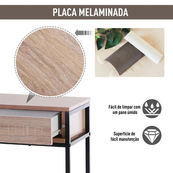 Mesa Tipo Consola de Estilo Industrial com 2 Gavetas e Prateleira Inferior 120x30x81,5cm Carvalho e Preto