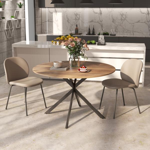 Mesa de Refeição Redonda para 4 Pessoas Mesa de Cozinha Industrial com Estrutura de Aço Ø120x75 cm Marrom