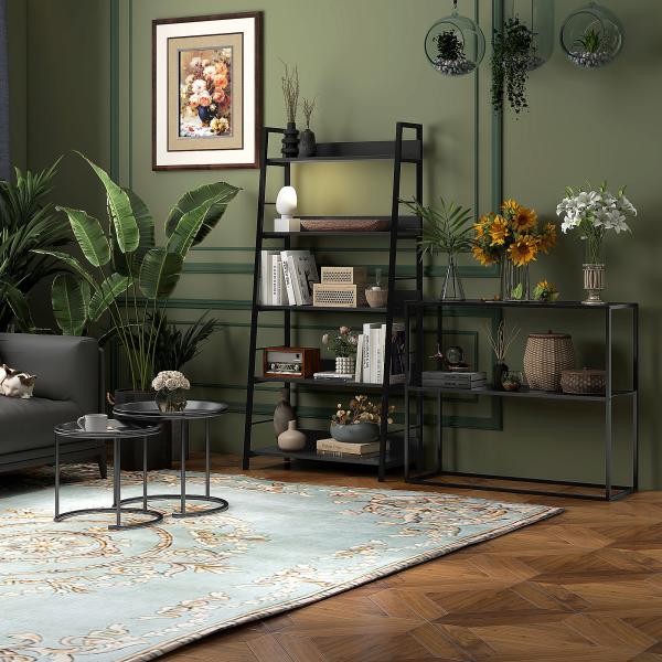 Mesa Consola Estilo Industrial Mesa de Entrada com Prateleira Estrutura de Aço e Desenho Anti - Tombo 90x30x75 cm Preto