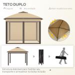 Pérgola Dobrável Exterior com Altura Ajustável Teto Duplo 4 Mosquiteiras Removíveis e Bolsa de Transporte 3,3x3,3 m Bege