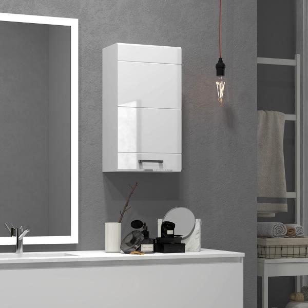Móvel de Casa de Banho Suspenso com Prateleira Ajustável para Cozinha Lavandaria Quarto Branco Brilhante