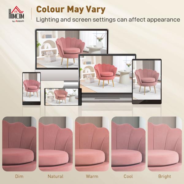 Poltrona de Sala Estofada em Veludo com Encosto em Forma de Concha e Pernas Douradas 76x67x74 cm Rosa