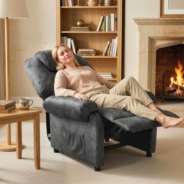 Poltrona Relax Reclinável com Apoio para os Pés Retrátil Encosto Alto Bolso Lateral Acolchoado Grosso 88x91x108 cm Preto