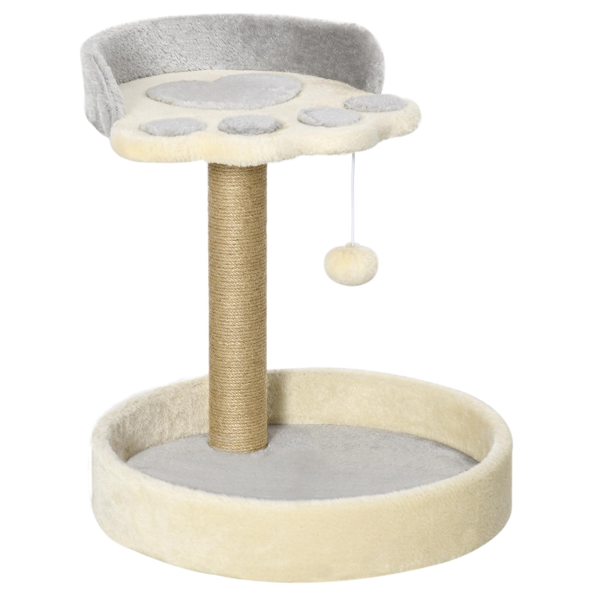 Arranhador para Gato com 2 Camas Poste de Juta Brinquedo Pendurado Ø41x44 cm Cinza Claro