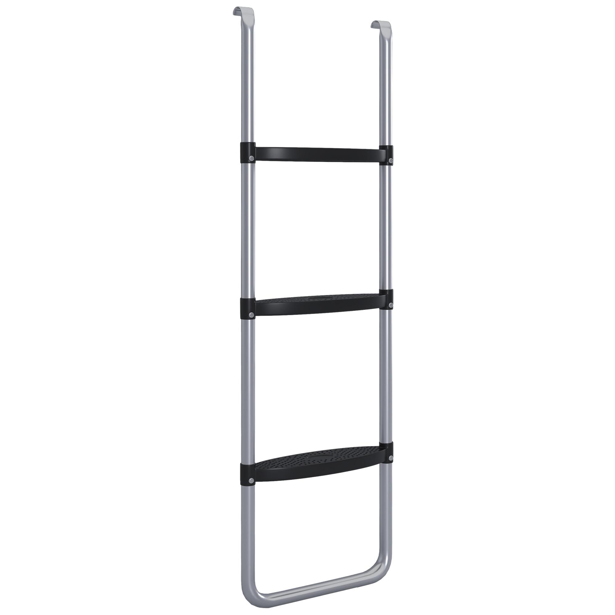 Escada para Trampolim de Aço Escada para Trampolim de 3 ou 2 Degraus com 2 Ganchos Capacidade 120 kg 110x32 cm Prata