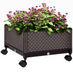 Floreira com Rodas com Orifícios de Drenagem para Cultivo de Plantas em Exterior Pátio 50x50x33cm Marrom