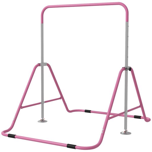 Barra de Ginástica para Crianças Dobrável com Altura Ajustável para Treino em Casa 154x106,2x88,5 - 128,5 cm Rosa